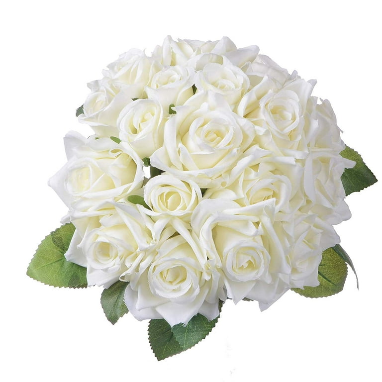 Color : White 5 Big Head and 4 Bud for DIY Wedding Bouquets Shower Centerpieces Arrangements Party Tables Decorations Artificial Flowers Fake Rose Silk Bouquet 